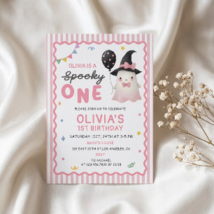 Fun Girl Cute Ghost 1st Birthday Invitation
