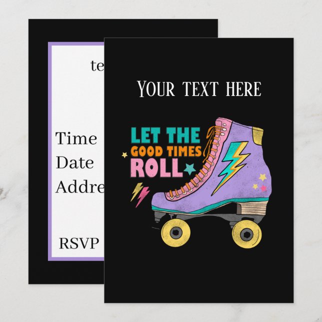 Fun girls retro roller skating  invitation (Front/Back)