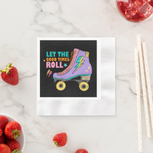 Fun girls retro roller skating party paper napkin