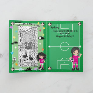 Fun Girls Soccer You Are A-Maze-ing Happy Birthday Card