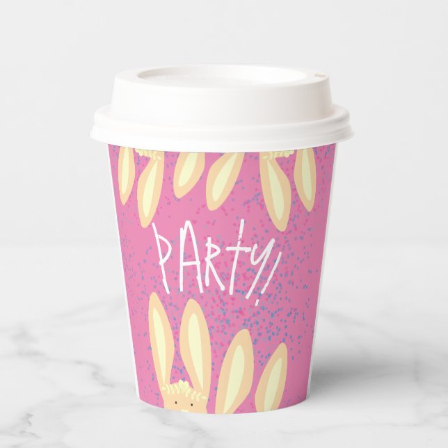 Fun Girly Bunny Ears Pastel Yellow And Pink Easter Paper Cups (Front)