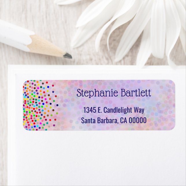 Fun Girly Colourful Confetti Return Address  Label (Insitu)