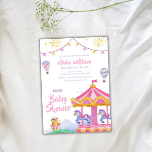 Fun Girly Magical Balloon Carousel Baby Shower  Invitation