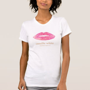 Fun Girly Makeup Artist Pink Sequin Lips T-Shirt