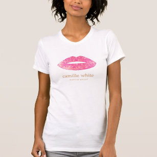 Fun Girly Makeup Artist Pink Sequin Lips T-Shirt