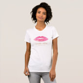 Fun Girly Makeup Artist Pink Sequin Lips T-Shirt (Front Full)
