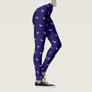 Fun Girly Navy Blue Galloping Horse Pattern Leggings
