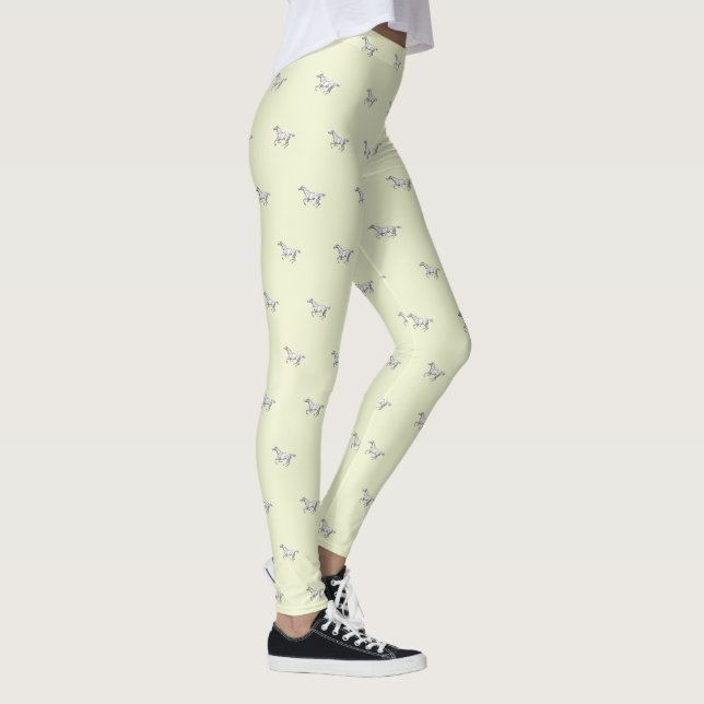 Fun Girly Off-White Galloping Horse Pattern Leggings (Right)