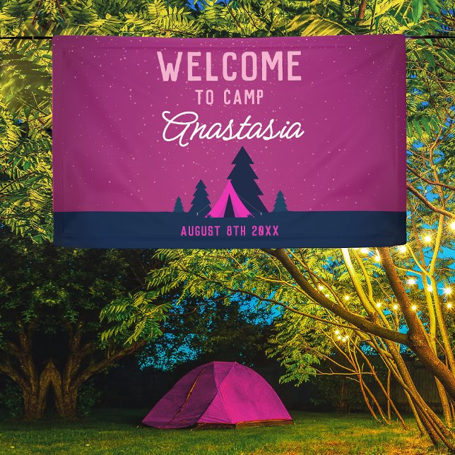 Fun Girly Pink Campfire Celestial Outdoor Welcome  Banner (Creator Uploaded)