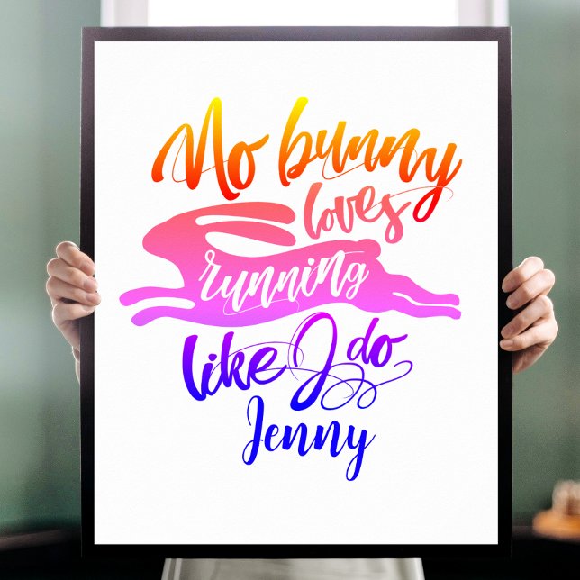 Fun Girly Pink Run Motivation Rainbow Bunny Typo  Poster (Creator Uploaded)