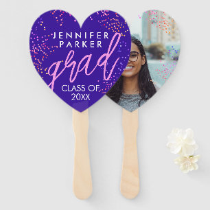 Fun Girly Purple And Pink Graduate School Photo Hand Fan