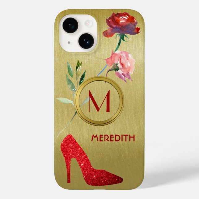 Fun Glam Elegant Floral Monogram Name  Case-Mate iPhone Case (Back)