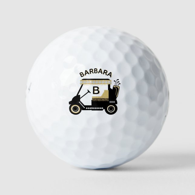 Fun Glam Glitz Name Gold Trim Diamond Golf Cart  Balls (Front)