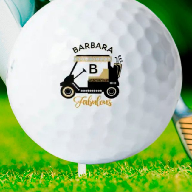 Fun Glam Glitz Name Gold Trim Diamond Golf Cart  Golf Balls (Creator Uploaded)