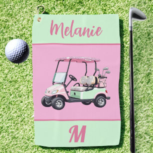 Fun Glam Golf Cart Monogram Name Golf  Towel