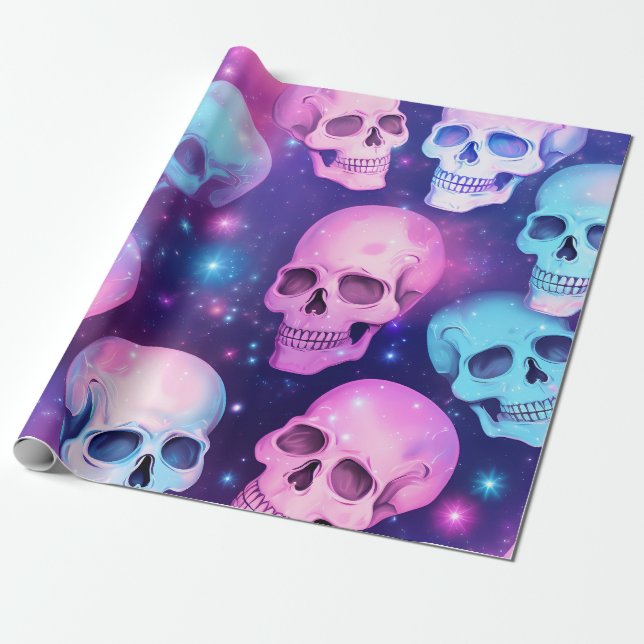 Fun Glam Skulls Halloween Pattern Wrapping Paper (Unrolled)