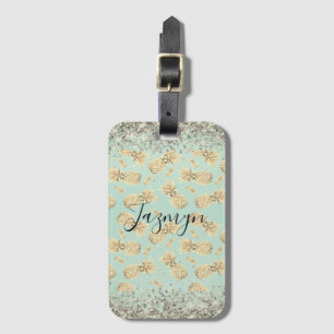 Fun Glittery Golden Pineapples Personalised Luggage Tag
