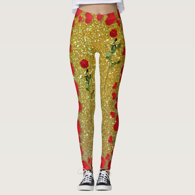 Fun glittery roses and hearts leggings (Front)