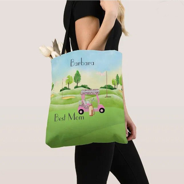 Fun Glitzy Golf Cart Best Mum Name Tote Bag (Creator Uploaded)