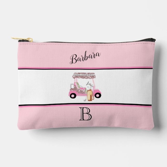 Fun Glitzy Golf Cart Monogram Name  Accessory Pouch (Front)