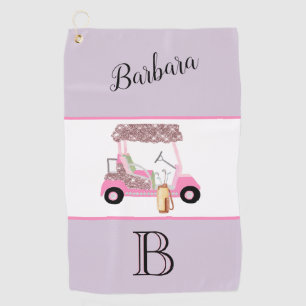 Fun Glitzy Golf Cart Monogram Name Golf Towel