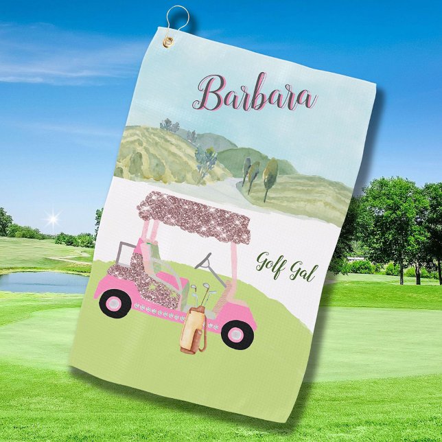 Fun Glitzy Golf Cart Scenic Personalised Two Colou Golf Towel (Creator Uploaded)