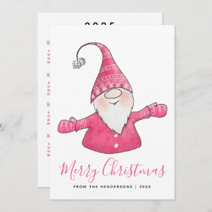 Fun Gnome 2025 Calendar White Pink Merry Christmas Holiday Card