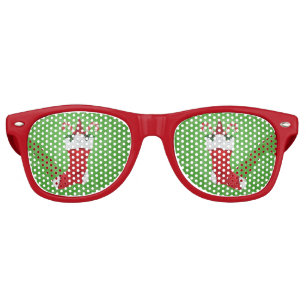 Fun Gnome in Red Christmas Stocking Green Swirled Retro Sunglasses