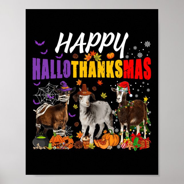 Fun Goats Mummy Pilgrim Santa Costume Happy Hallot Poster (Front)