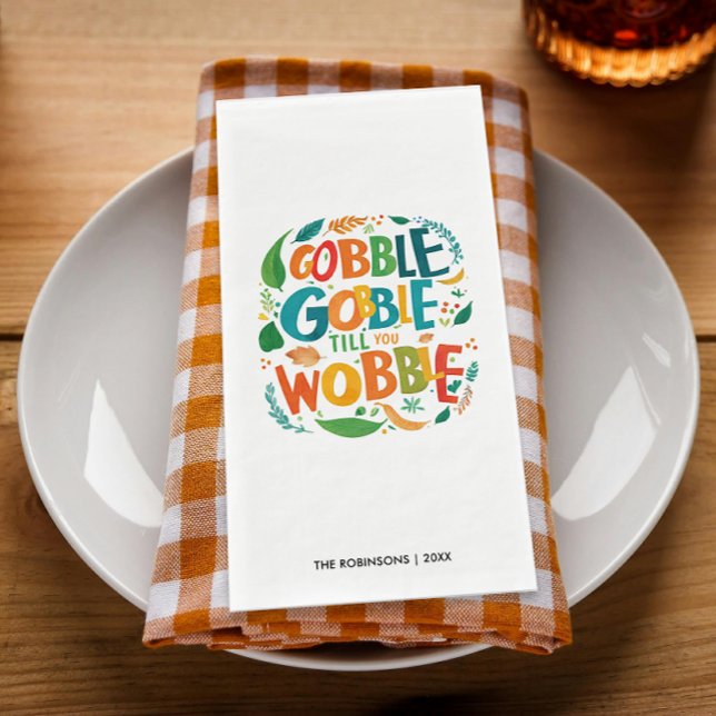 Fun Gobble Colourful Thanksgiving Autumn Typograph Napkin (Creator Uploaded)