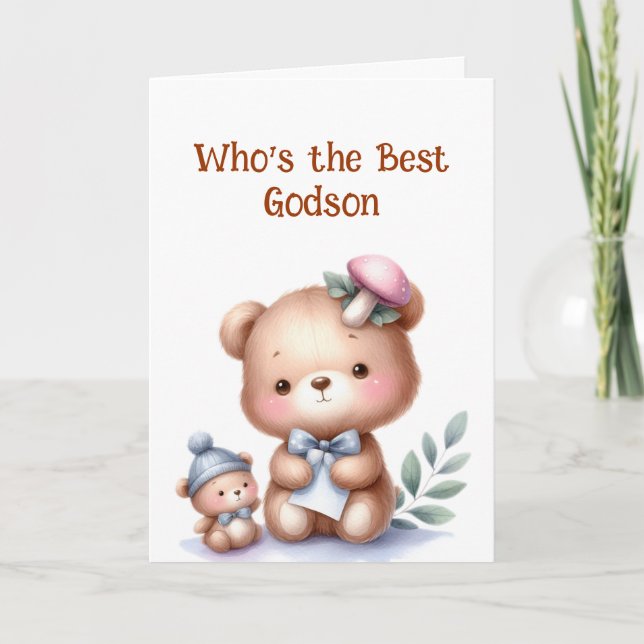 Fun Godson Birthday Cute Teddy Bear Card (Front)