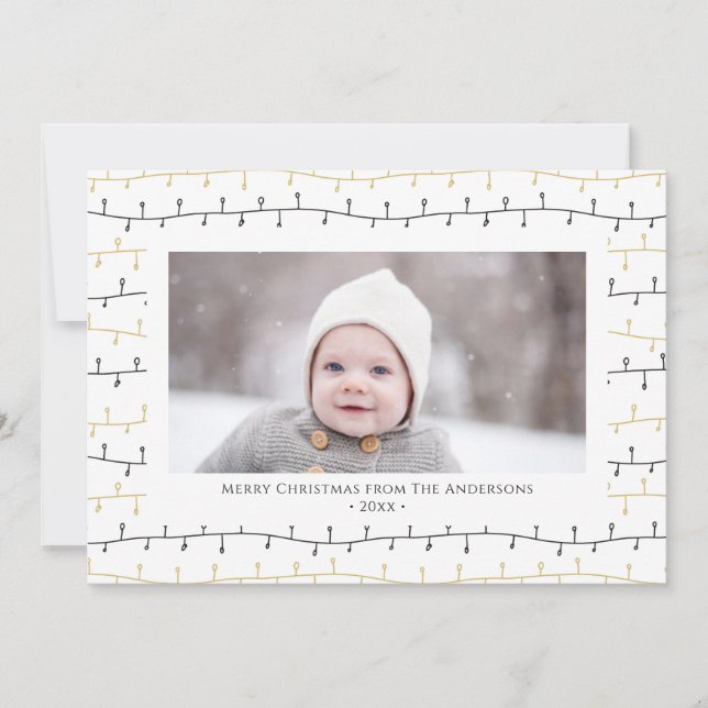 Fun Gold Black Christmas Ornaments Simple White Holiday Card (Front)