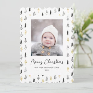 Fun Gold Black Pine Tree Minimalist Christmas Holiday Card