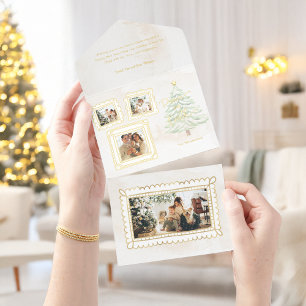 Fun Gold Doodle Frame Peace on Earth 3-Photo All In One Invitation