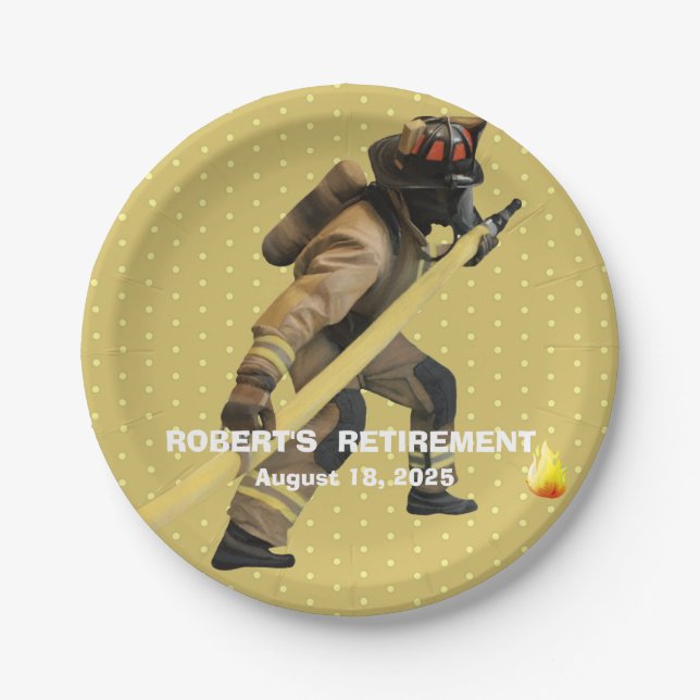 Fun Gold Firefighters Retirement  Paper Plate (Front)