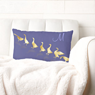 Fun Gold Foil Geese Purple Initial Throw Pillow