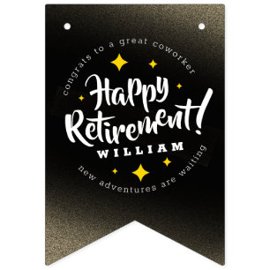 Fun Gold Glitter Stars Retirement New Adventures Bunting