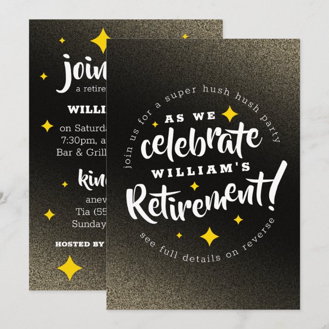 Fun Gold Glitter Stars Retirement New Adventures Invitation (Front/Back)