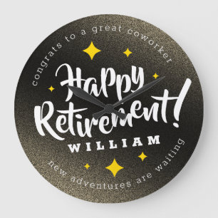 Fun Gold Glitter Stars Retirement New Adventures Large Clock