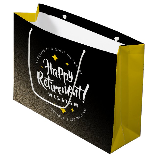 Fun Gold Glitter Stars Retirement New Adventures Large Gift Bag (Front Angled)