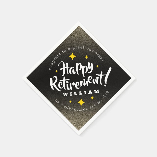 Fun Gold Glitter Stars Retirement New Adventures Napkin (Corner)