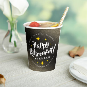Fun Gold Glitter Stars Retirement New Adventures Paper Cups