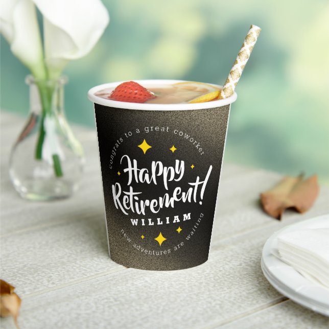 Fun Gold Glitter Stars Retirement New Adventures Paper Cups (Insitu)