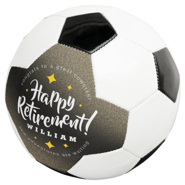 Fun Gold Glitter Stars Retirement New Adventures Soccer Ball (Three Quarter)