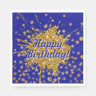 Fun gold pink sparkle glitter graffiti paint stars napkin