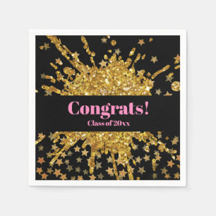 Fun gold pink sparkle glitter graffiti paint stars napkin