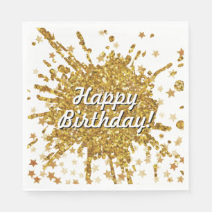Fun gold sparkle glitter graffiti paint drip stars napkin