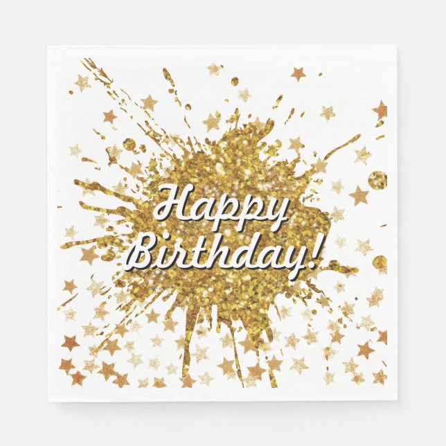 Fun gold sparkle glitter graffiti paint drip stars napkin (Front)