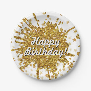 Fun gold sparkle glitter graffiti paint drip stars paper plate
