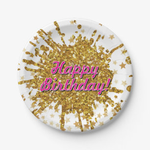 Fun gold sparkle glitter graffiti paint drip stars paper plate